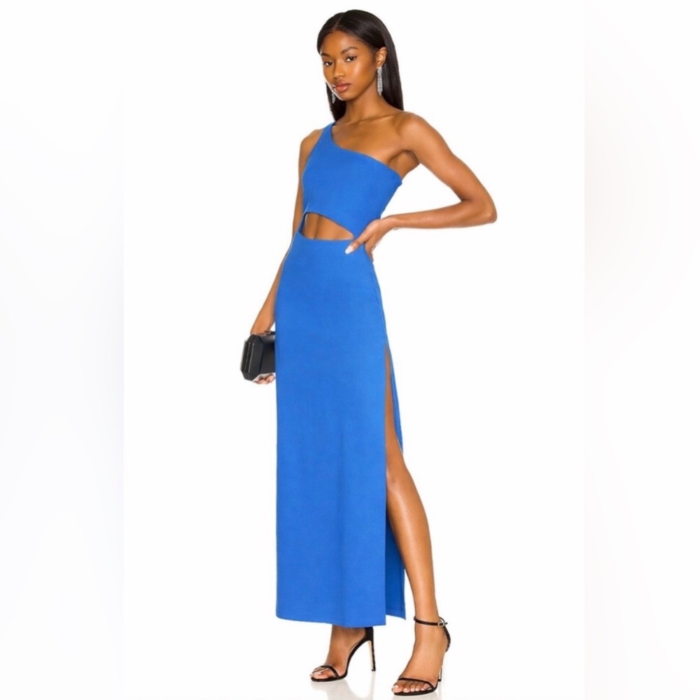 NWT Susana Monaco Bright Blue One-Shoulder Cutout Maxi Gown